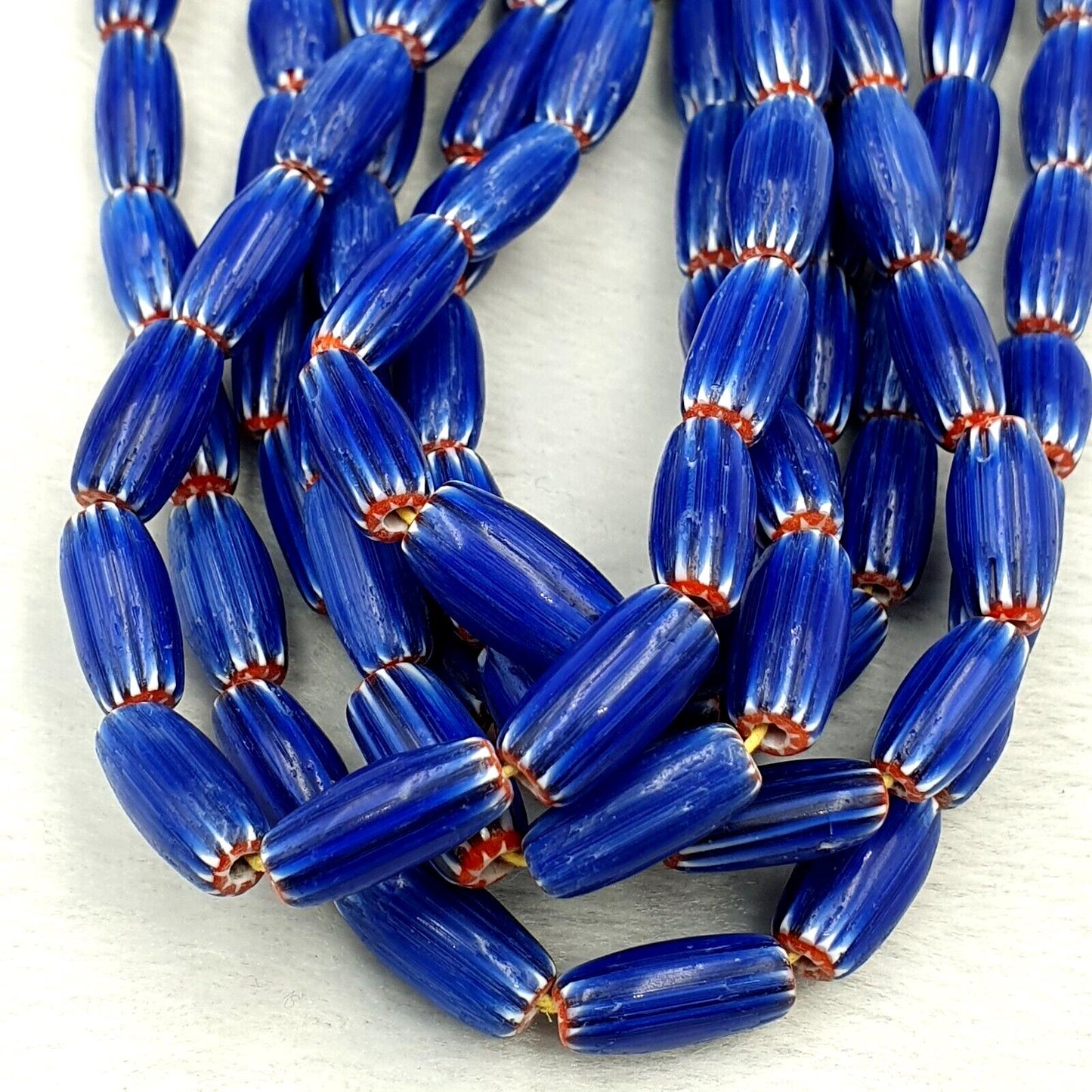 3 vintage blue chevron beads venetian african style 13.5mmx7mm beads long strand