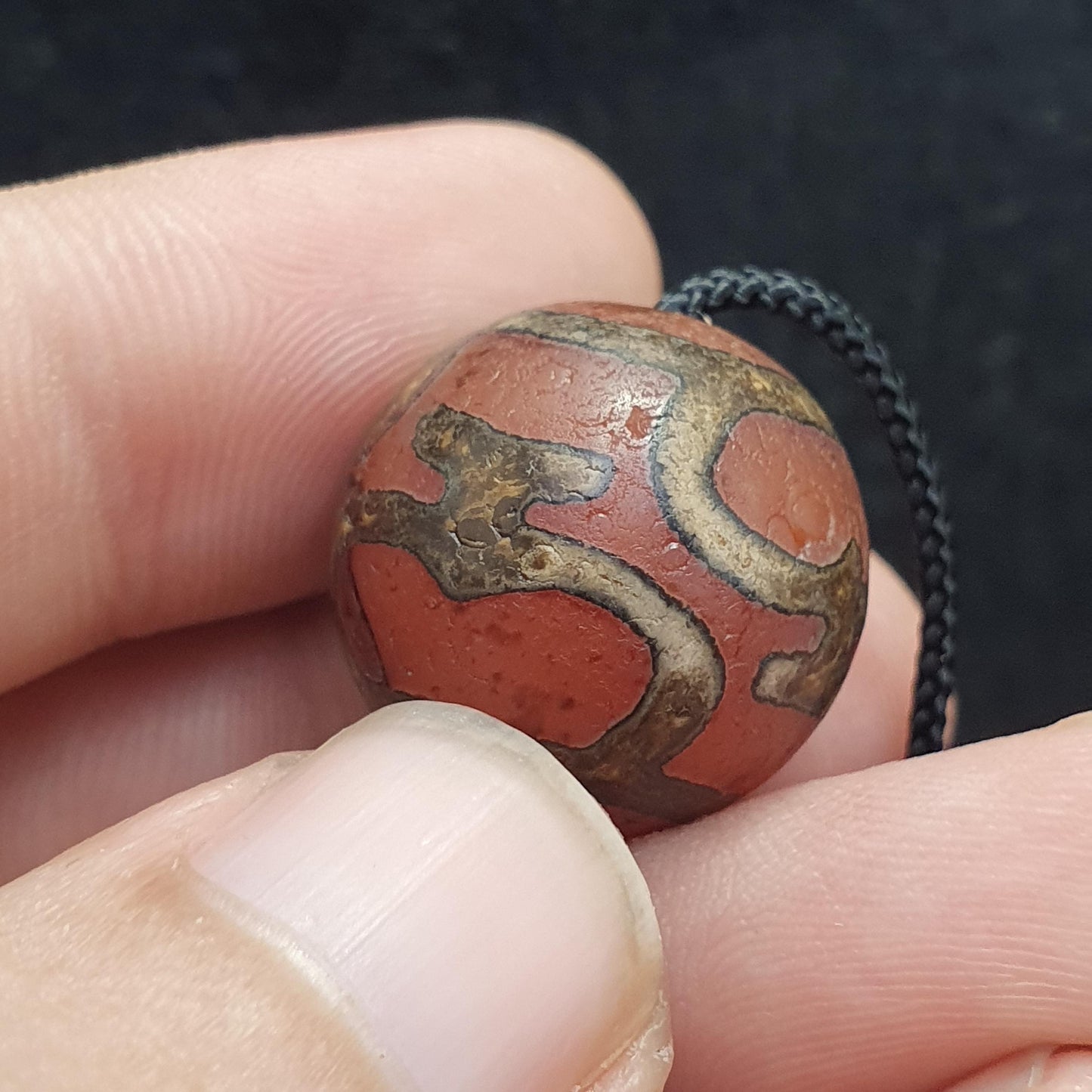 Old tibetan himalayan etched agate  decorated amulet bead #1