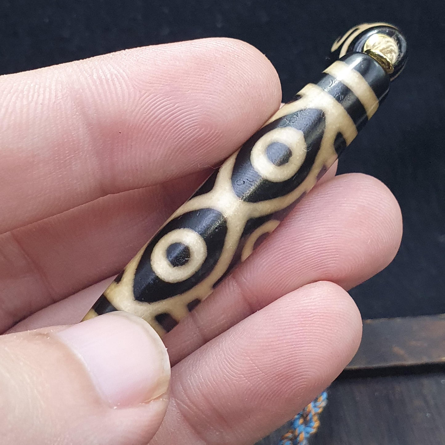 Tibetan 6 eye dzi agate bead necklace protective amulet with braided cord 2 dzi