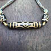 Tibetan 6 eye dzi agate bead necklace protective amulet with braided cord 2 dzi