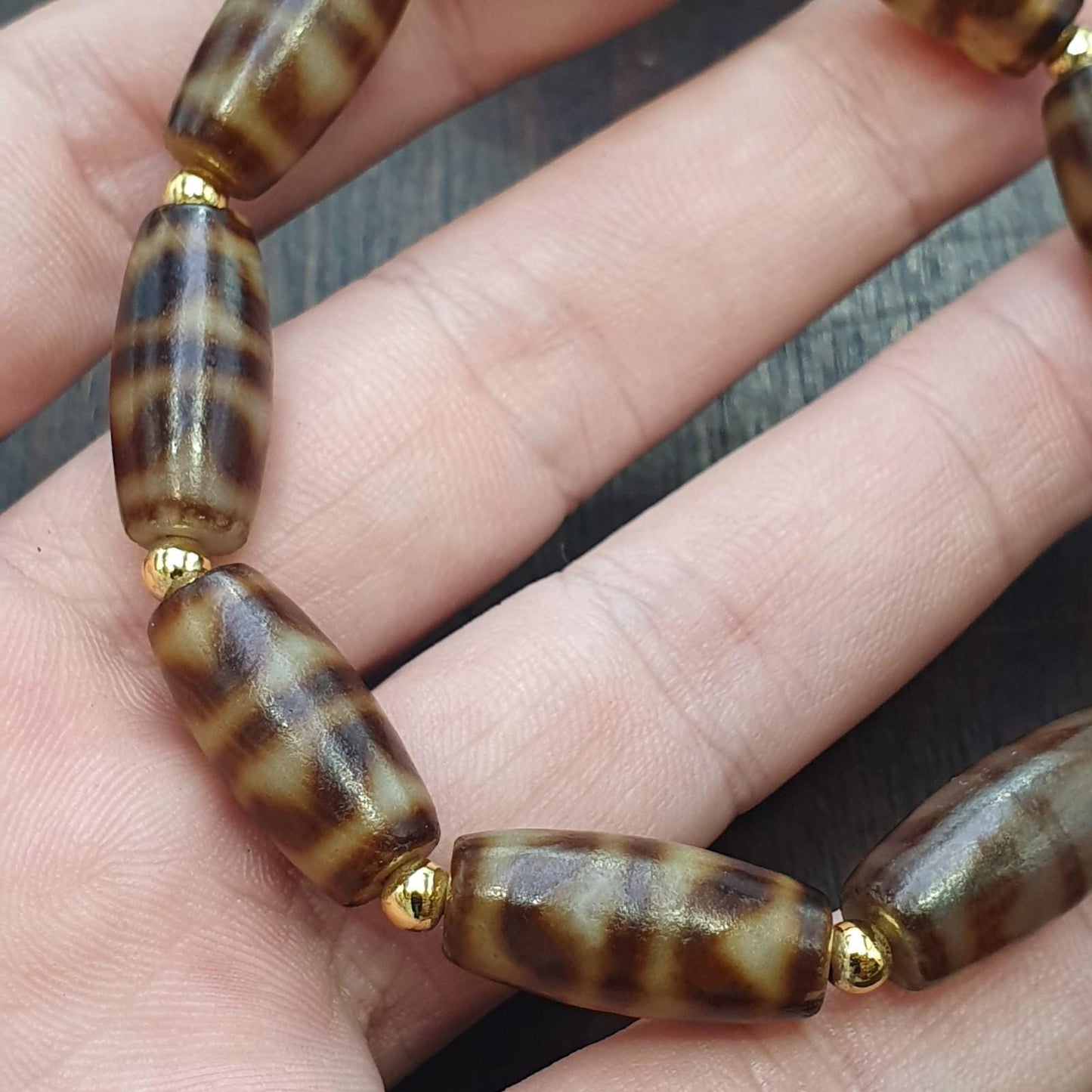 Lot 9 tibetan dogtooth pattern dzi beads old amulets agate beads bracelet