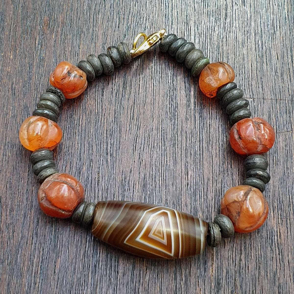 Old natural eye agate soleimani carnelian beads beaded bracelet