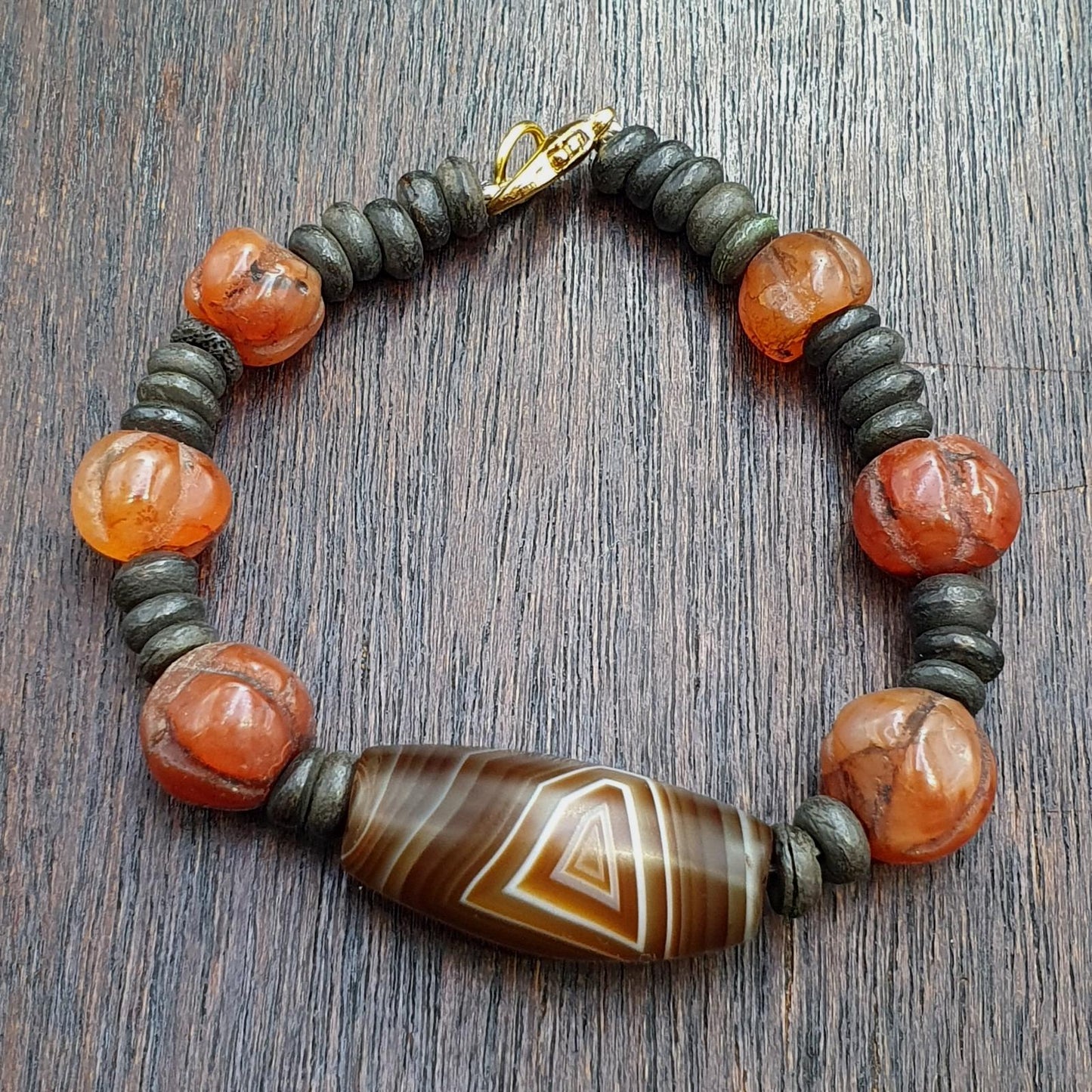 Old natural eye agate soleimani carnelian beads beaded bracelet