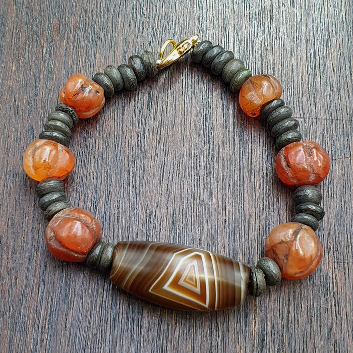 Old natural eye agate soleimani carnelian beads beaded bracelet