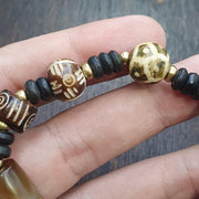 Old Natural Eye, Vintage Beaded Bracelet | Agate, Soleimani Carnelian, Multicolor - Etched Dzi Beads