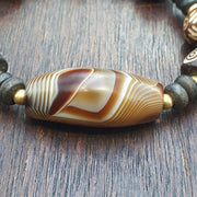 Old Natural Eye, Vintage Beaded Bracelet | Agate, Soleimani Carnelian, Multicolor - Etched Dzi Beads