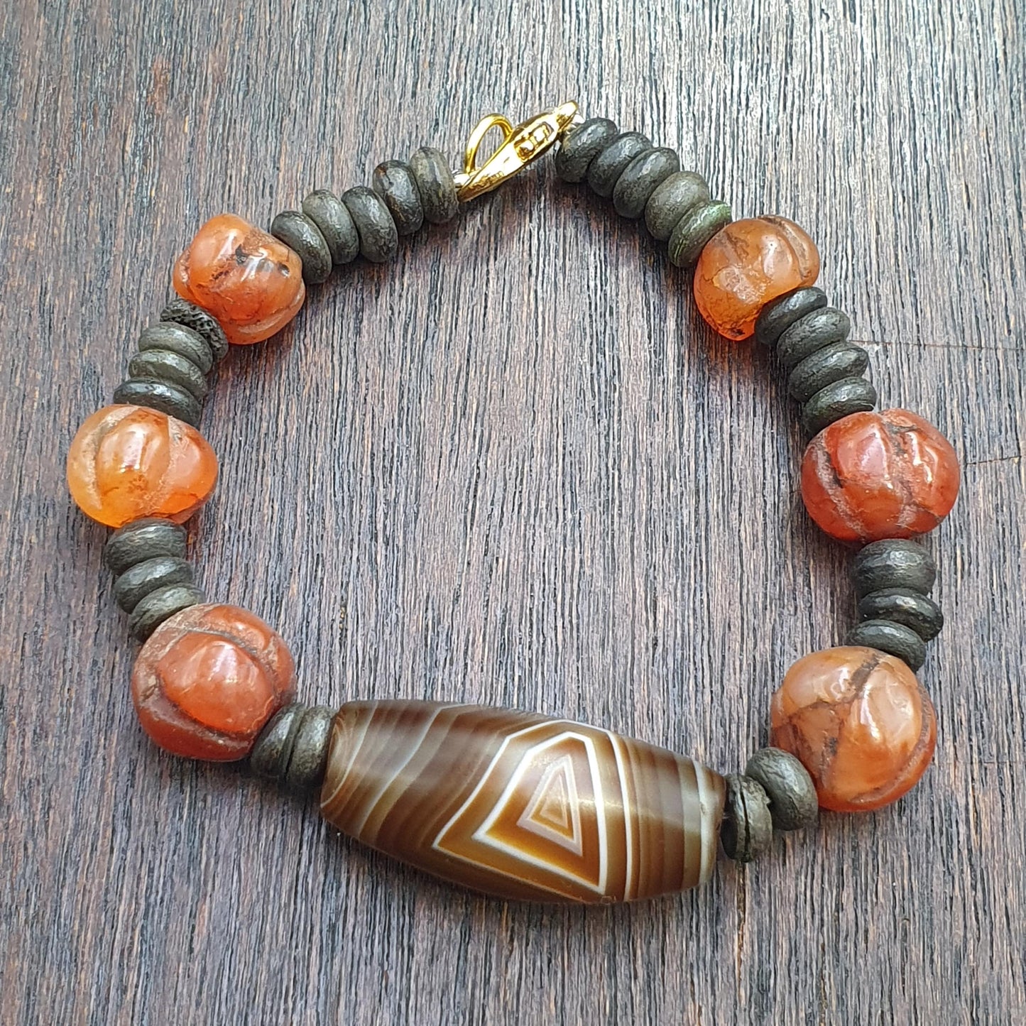 Old natural eye agate soleimani carnelian beads beaded bracelet