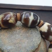 Tibetan hq agate dzi beads with eye & wave motifs spiritual bracelet mala