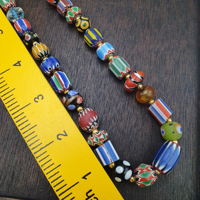 Vintage multicolor chevron beads venetian african style beads strand Gift