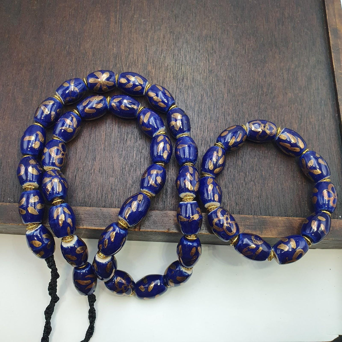 Vintage egyptian style blue ceramic blue glass beads beautiful necklace gift
