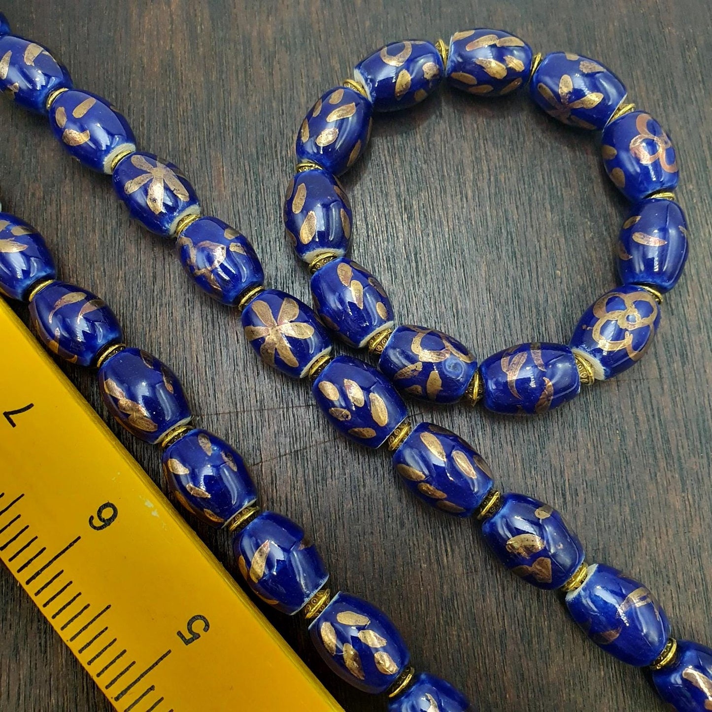 Vintage egyptian style blue ceramic blue glass beads beautiful necklace gift