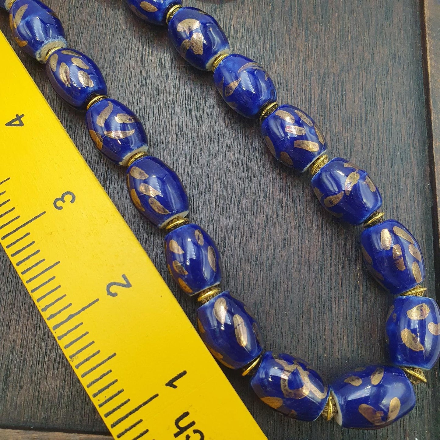 Vintage egyptian style blue ceramic blue glass beads beautiful necklace gift
