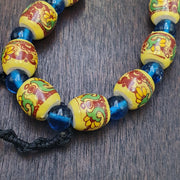 Vintage egyptian style yellow ceramic blue glass beads beautiful necklace gift