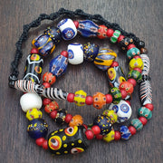 Vintage venetian style skunk eyes and chevron beads beaded necklace