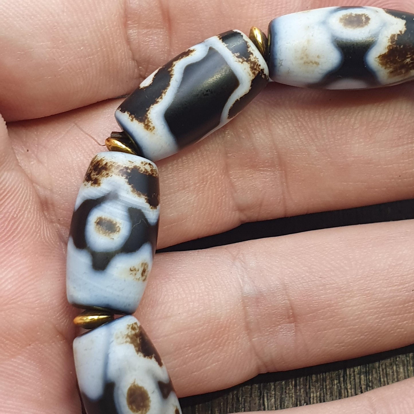 Lot 9 tibetan dzi bead old amulet agate vintage tibet beads bracelet