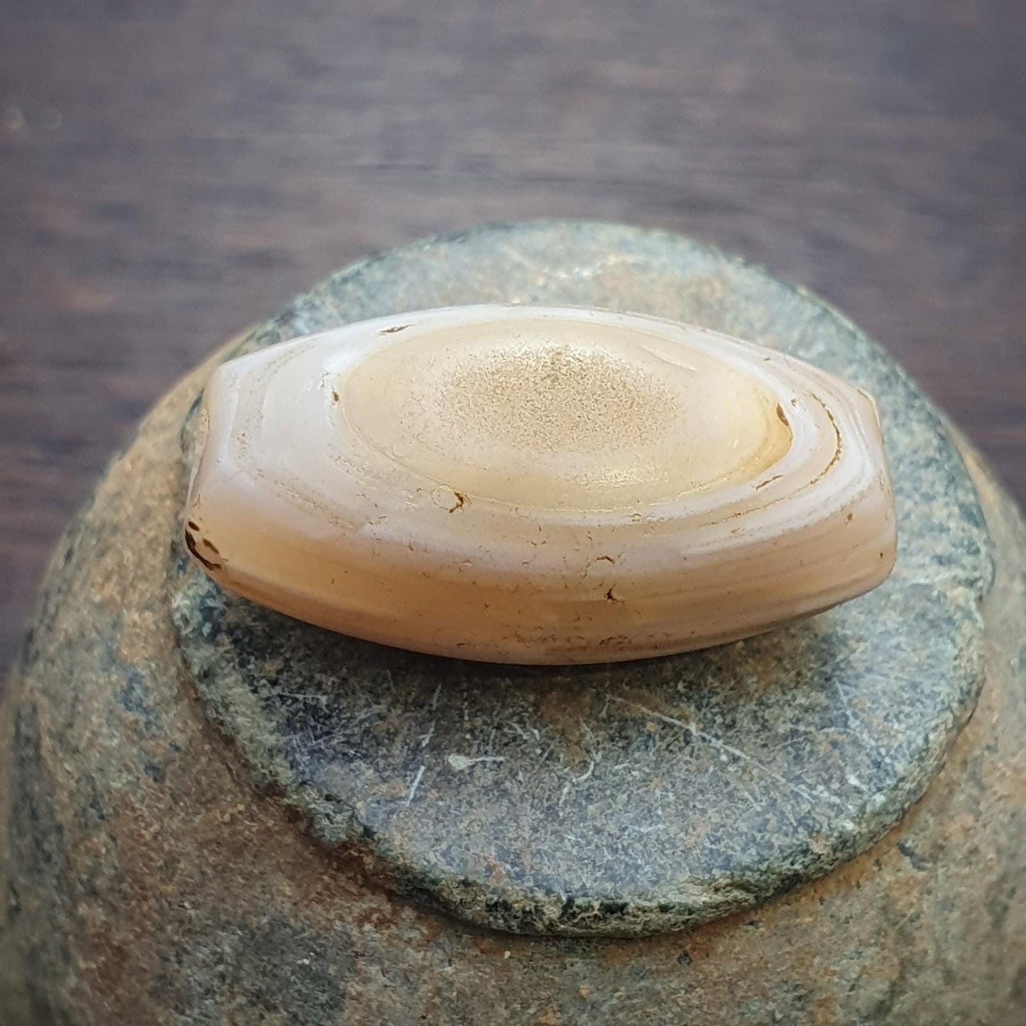Antique ancient african yemeni eyes agate white agate stone bead amulet