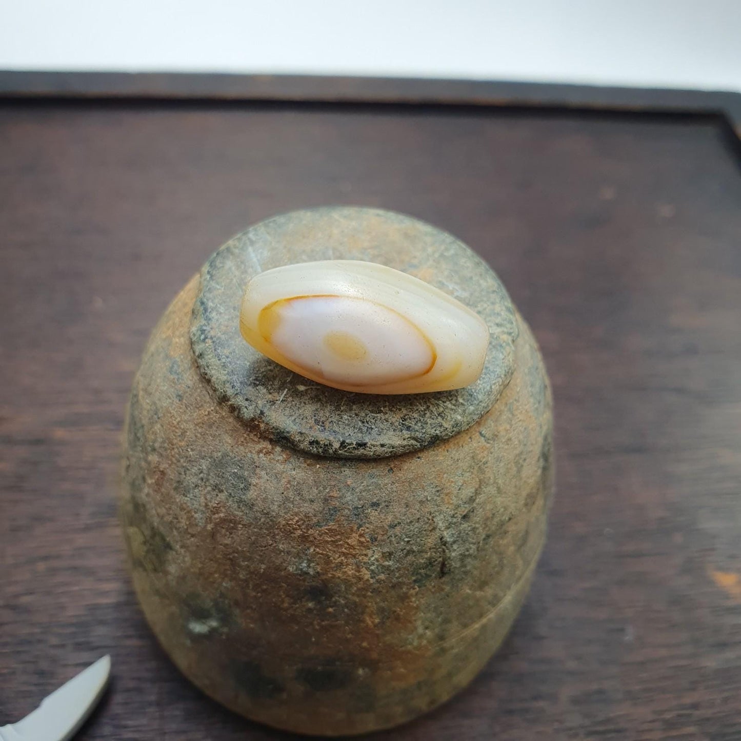 Antique ancient yemeni eyes agate white agate stone bead amulet