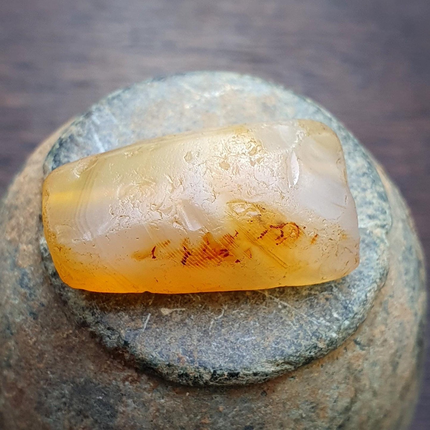 Antique ancient yemeni yellow agate stone bead amulet