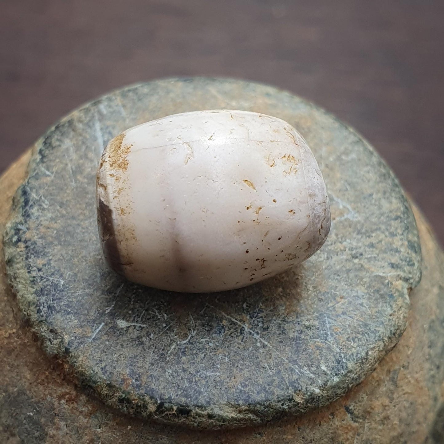 Antique ancient yemeni eyes agate gray agate stone bead amulet 17.9mm