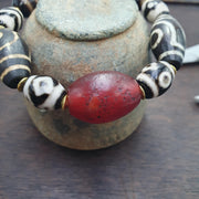 Beads For Necklace Tibetan Dzi Agate Bracelet, Red Pyu Pumtek Amulet - Handmade Spiritual Heirloom, Lot 12