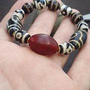 Beads For Necklace Tibetan Dzi Agate Bracelet, Red Pyu Pumtek Amulet - Handmade Spiritual Heirloom, Lot 12