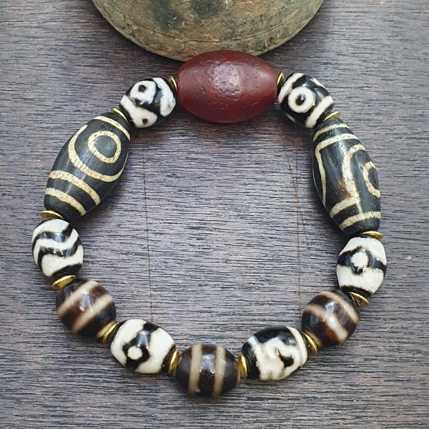 Lot 12 tibetan nepalese red agate pyu pumtek dzi beads amulets bracelet #br24