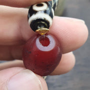 Beads For Necklace Tibetan Dzi Agate Bracelet, Red Pyu Pumtek Amulet - Handmade Spiritual Heirloom, Lot 12