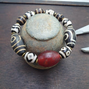 Beads For Necklace Tibetan Dzi Agate Bracelet, Red Pyu Pumtek Amulet - Handmade Spiritual Heirloom, Lot 12