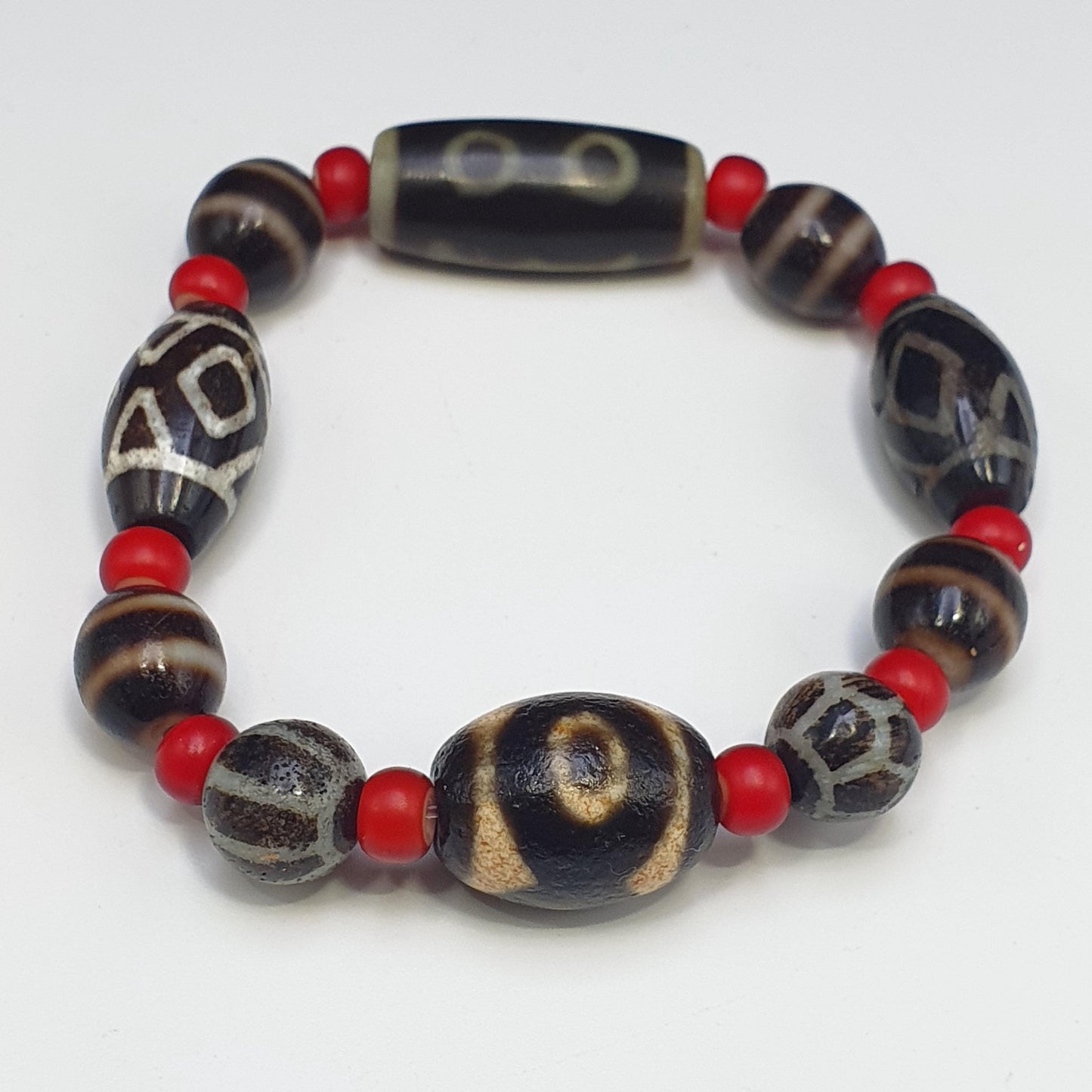 Old himalayan tibetan agate dzi beads unique pattern pyu pumtek bracelet