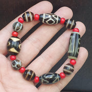 Old himalayan tibetan agate dzi beads unique pattern pyu pumtek bracelet