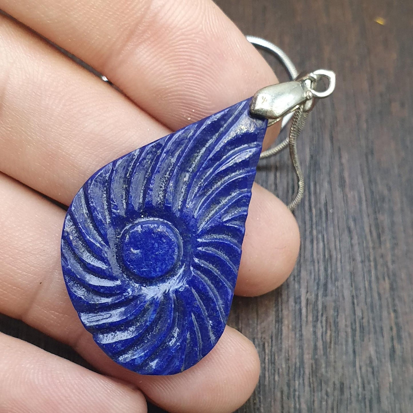 Lapis lazuli hand carved pendant necklace