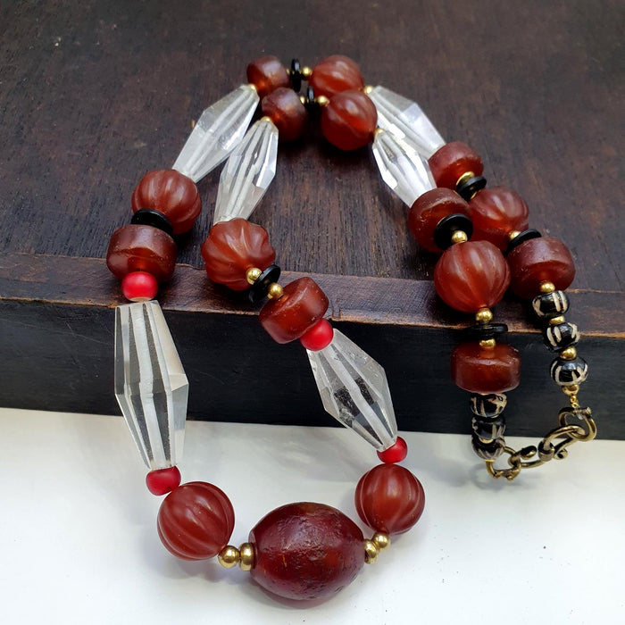 Himalayan indo tibetan agate carnelian himalayan crystal quartz  amulet necklace