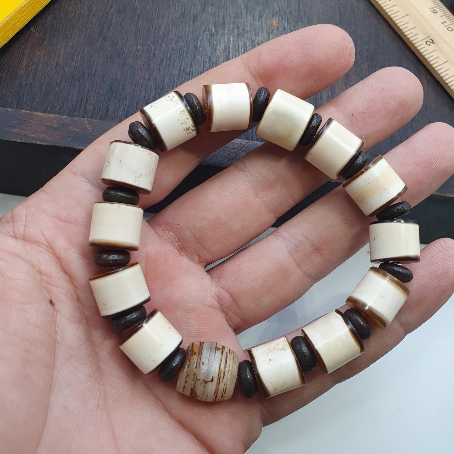 Ancient Antique old dzi agate Genuine Yemeni banded agate beads bracelet