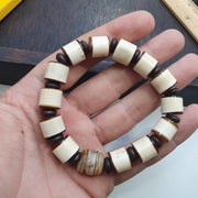 Dzi Bead Bracelet, Antique Yemeni Banded Agate Talisman, Etched Stones, Tibetan Amulet, Vintage Spiritual, Meditation