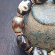 Tibetan hq agate dzi beads with eye & wave motifs spiritual bracelet mala