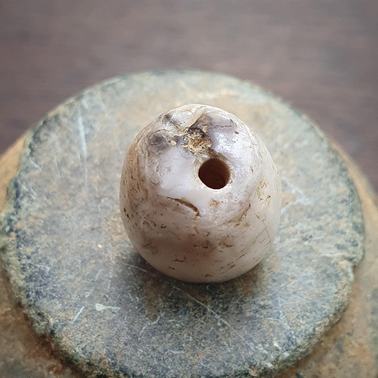 Antique ancient yemeni eyes agate gray agate stone bead amulet 17.9mm