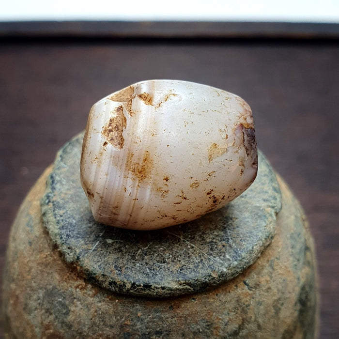 Antique ancient patina yemeni eyes agate white agate stone bead amulet 23mm