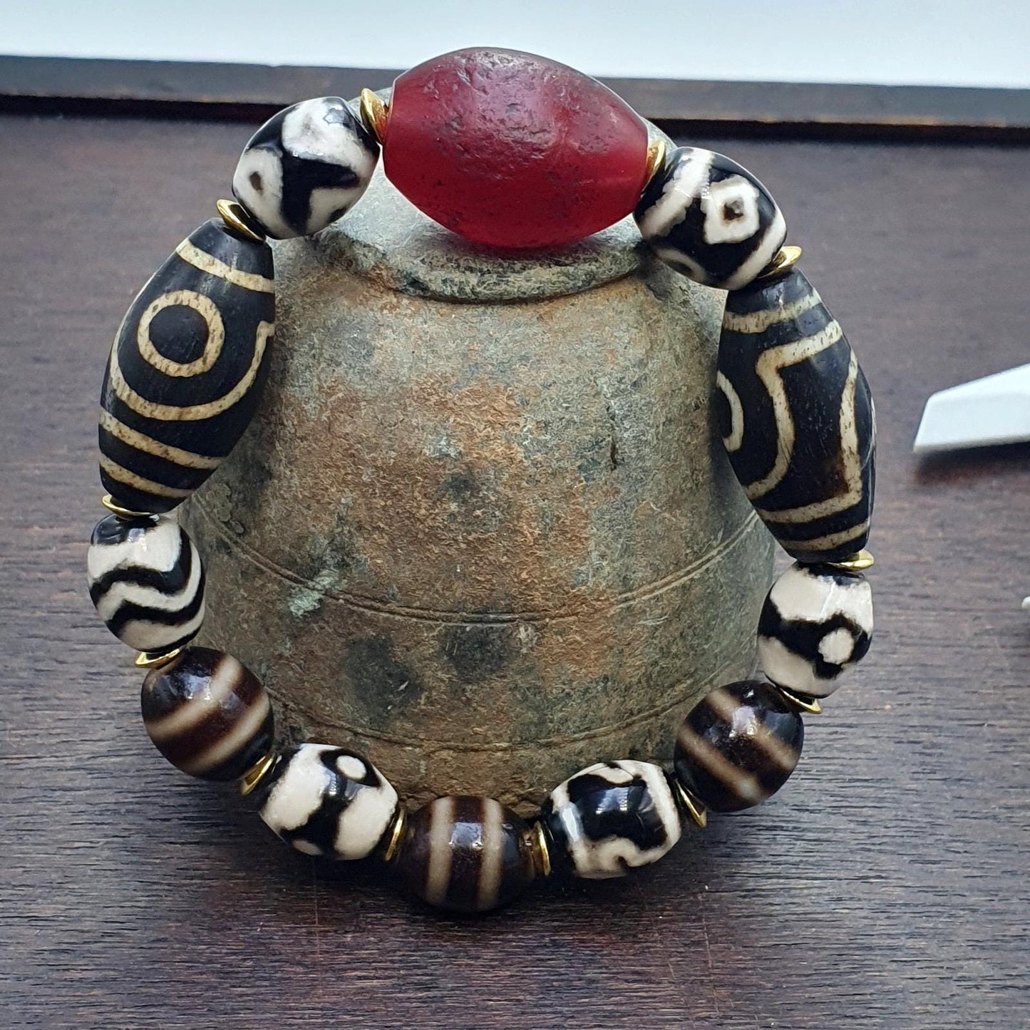 Lot 12 tibetan nepalese red agate pyu pumtek dzi beads amulets bracelet #br24