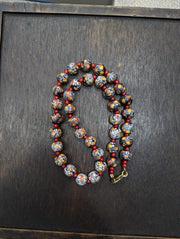 Vintage venetian red white heart and eyes art glass bead necklace