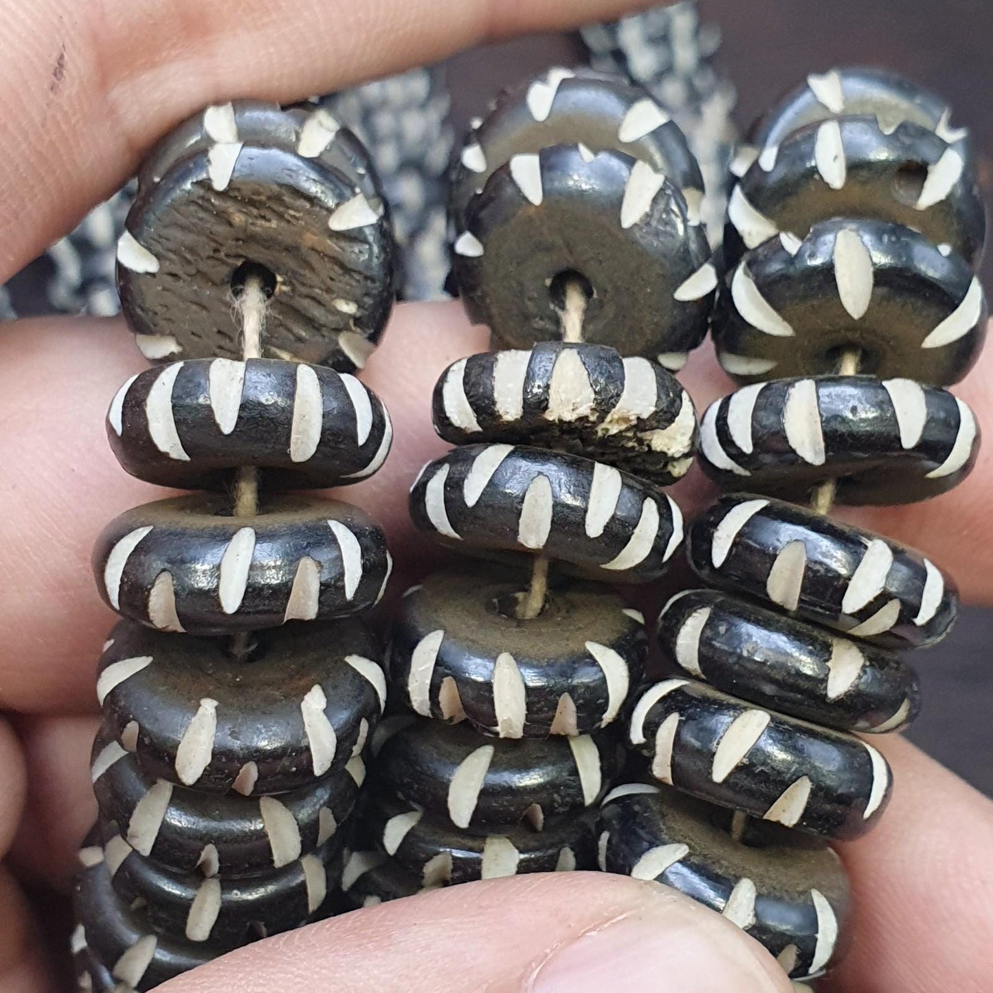 Vintage tibetan yak bone (buffalo) carving beads beaded strand, necklace