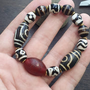 Beads For Necklace Tibetan Dzi Agate Bracelet, Red Pyu Pumtek Amulet - Handmade Spiritual Heirloom, Lot 12