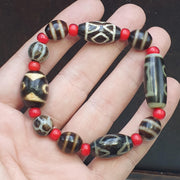 Old himalayan tibetan agate dzi beads unique pattern pyu pumtek bracelet