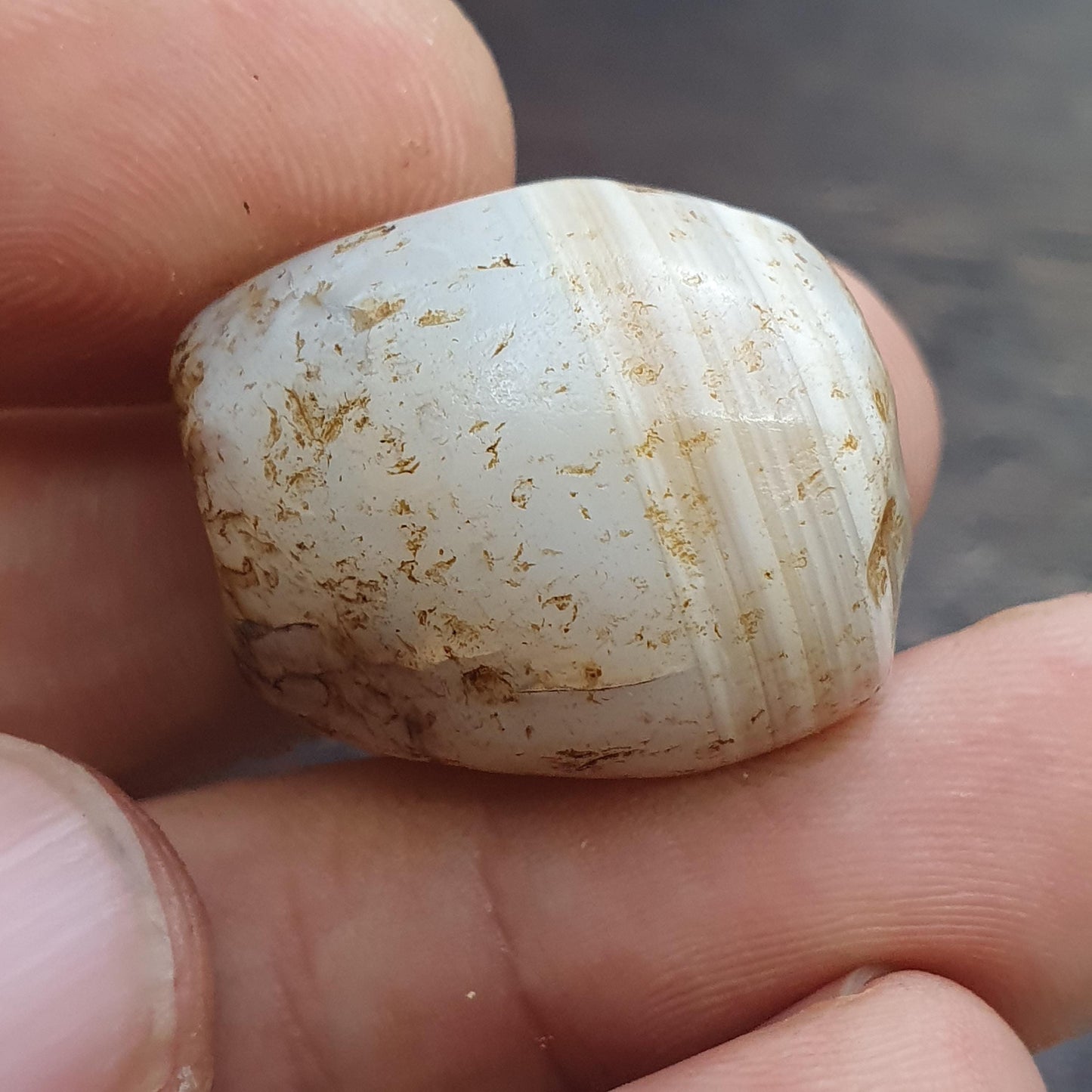Antique ancient patina yemeni eyes agate white agate stone bead amulet 23mm