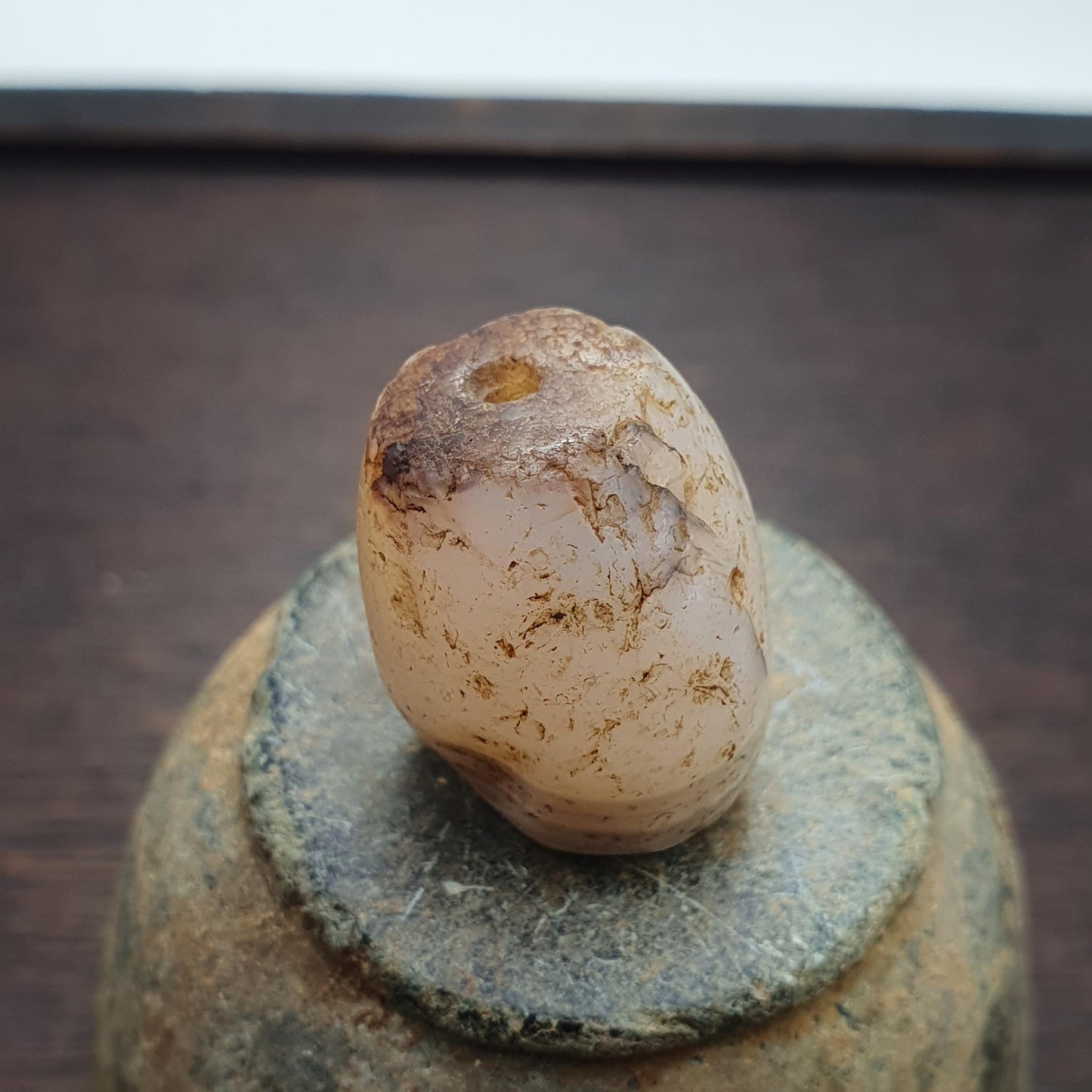 Antique ancient patina yemeni eyes agate white agate stone bead amulet 23mm