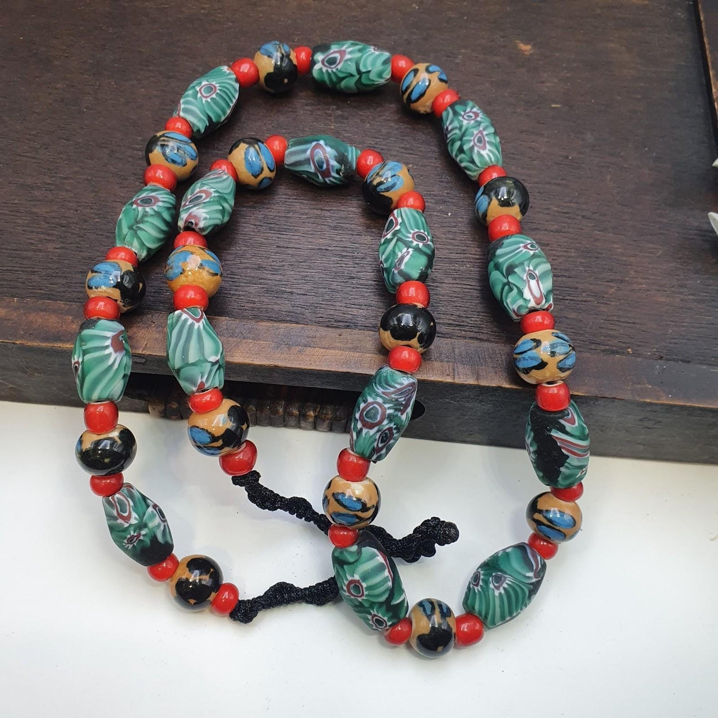 Vintage gabri eye glass venetian whiteheart and handpainted glass beads