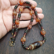 Himalayan indo tibetan central asian agate beads decorated beaded necklace