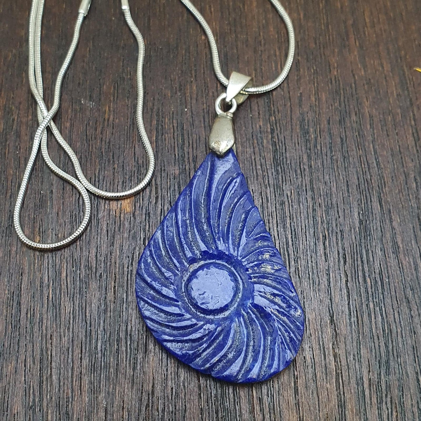 Lapis lazuli hand carved pendant necklace