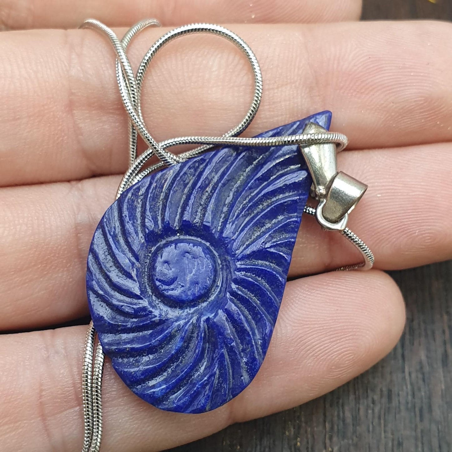 Lapis lazuli hand carved pendant necklace