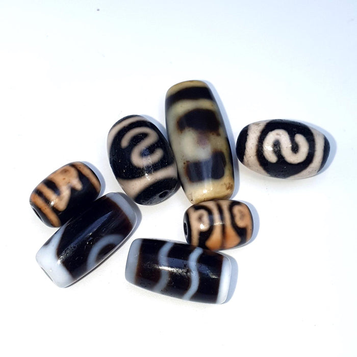 Lot 7 tibetan dzi bead old amulet agate vintage tibet pendant necklace