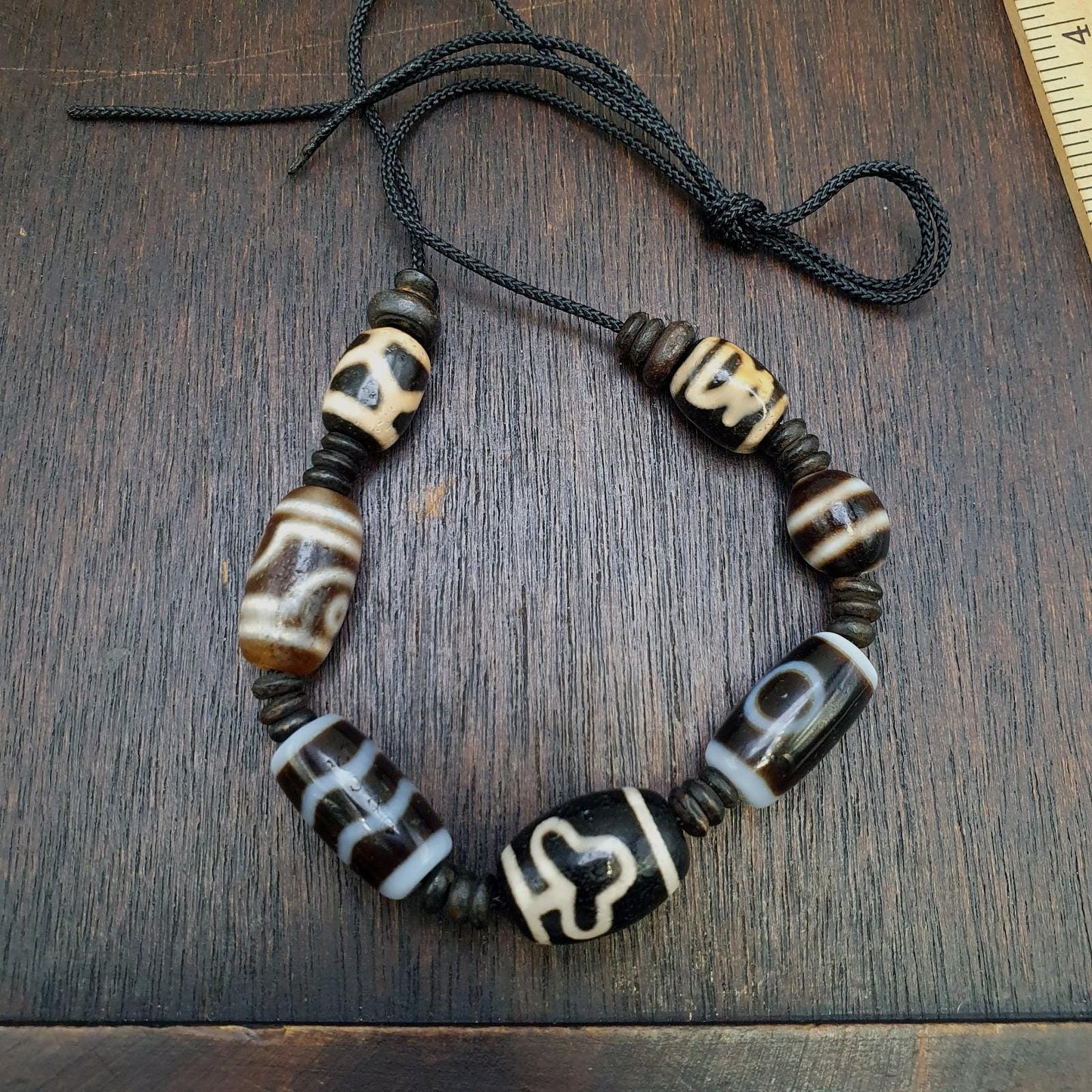 Lot 7 unique patterns tibetan old  agate dzi eye beads protective amulet pendant